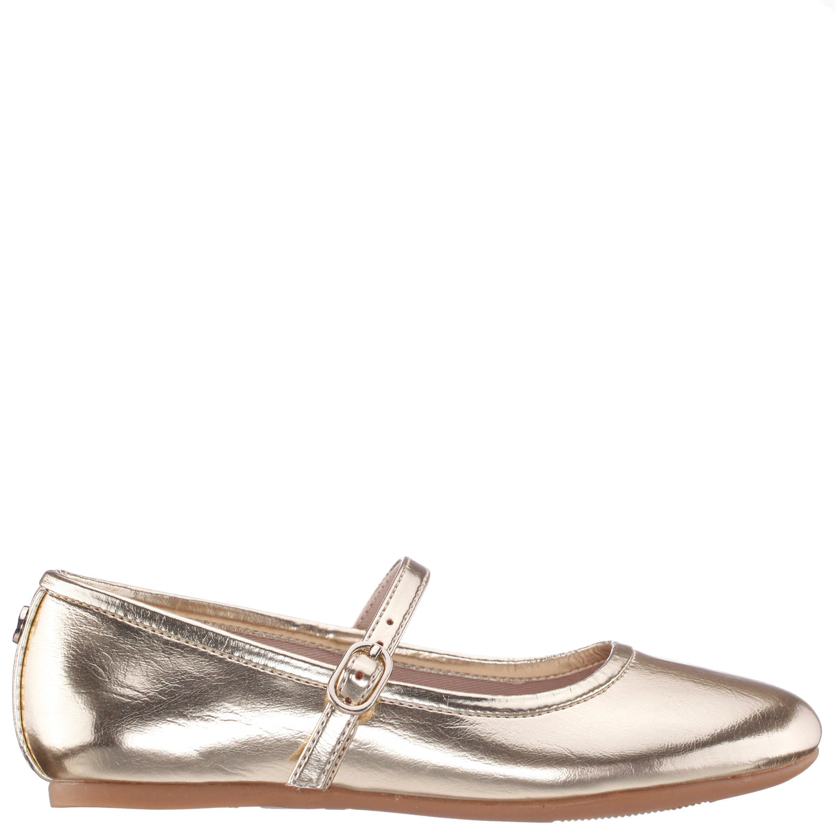 Nina Nicola in Gold Metallic, side view