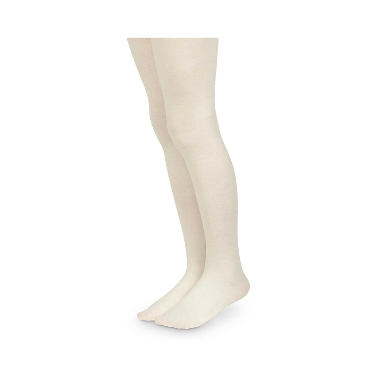 Children's plain light cream Pima cotton tights, smooth texture, covering legs and feet.