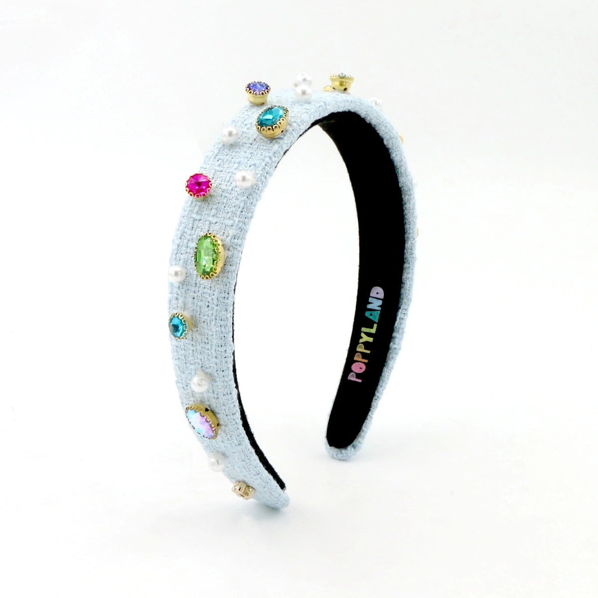 Light Blue Tweed Bejeweled Headband by Poppyland