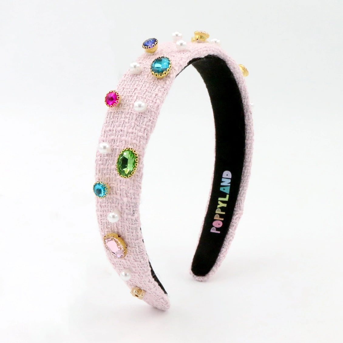 Light Pink Tweed Bejeweled Headband by Poppyland