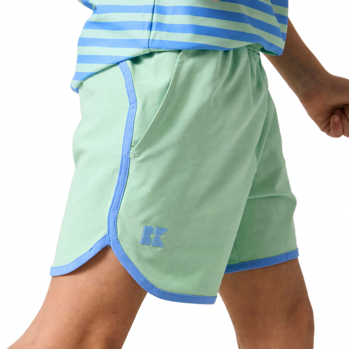 Retro Super Short - Palm Green w/Sky Blue Piping (2)