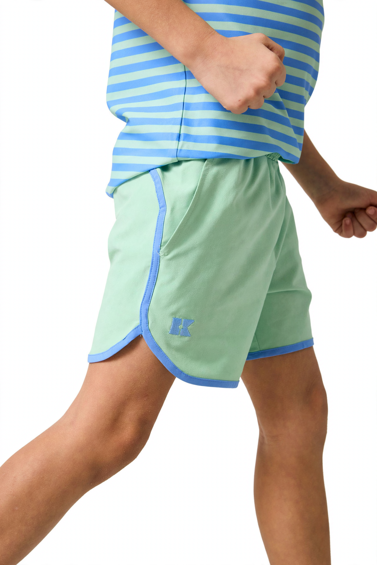 Retro Super Short - Palm Green w/Sky Blue Piping (2)