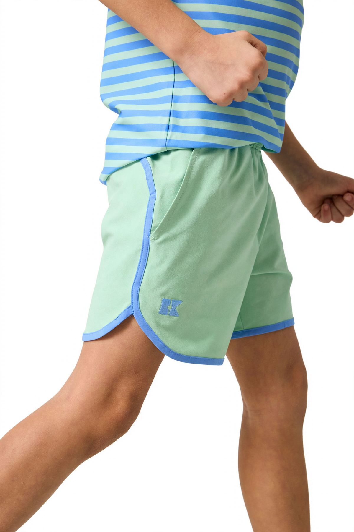 Retro Super Short - Palm Green w/Sky Blue Piping (2)