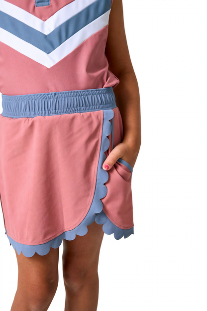 Scalloped Court Skort - Slate/Dusty Pink (4)