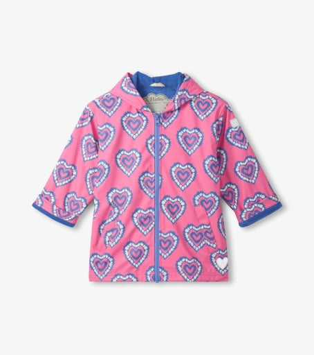 heart burst colour change zip-up rain jacket