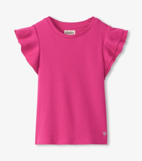 raspberry rose ruffle sleeve tank