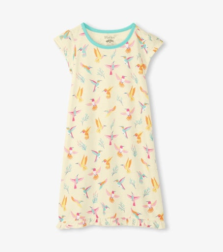 springtime hummingbirds ruffle hem nightdress