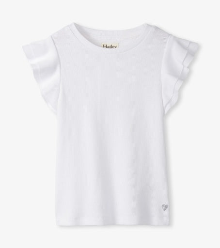white ruffle sleeve tank