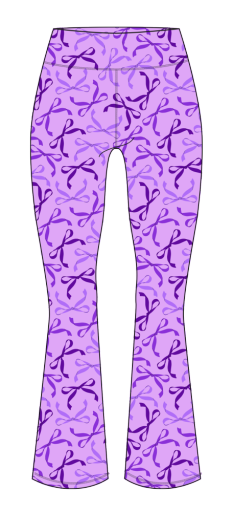 GIRLS HI-SHINE FLARE LEGGING IN PURPLE BOWS