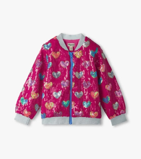pink busted hearts sequin bomber