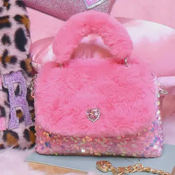 Sherpa and Sequins Flap Mini Crossbody Bag