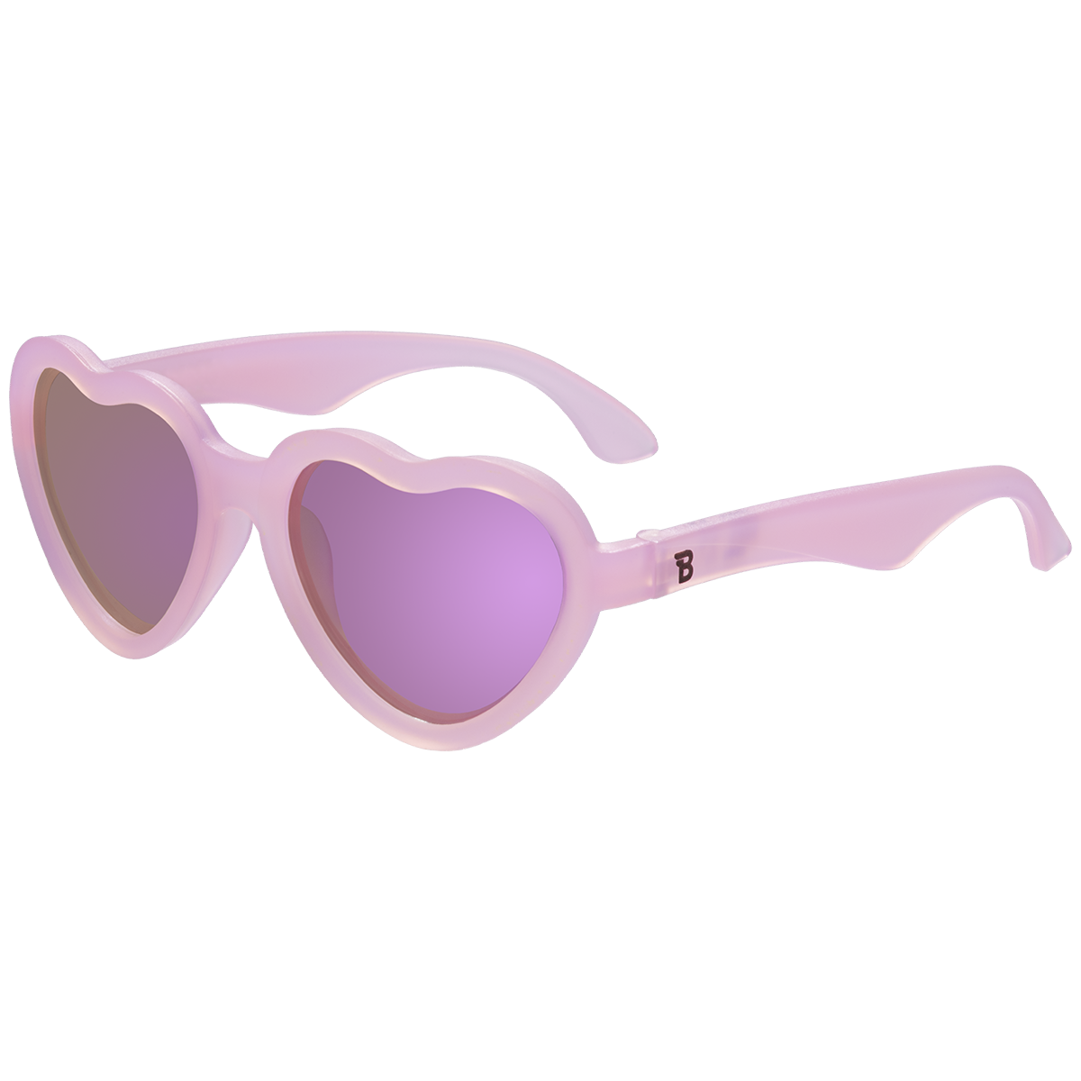 Babiators Frosted Pink Heart sunglasses with polarized purple mirrored lenses