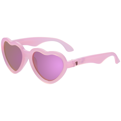 Babiators Frosted Pink Heart sunglasses with polarized purple mirrored lenses