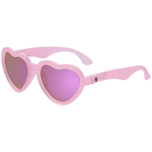 Babiators Frosted Pink Heart sunglasses with polarized purple mirrored lenses
