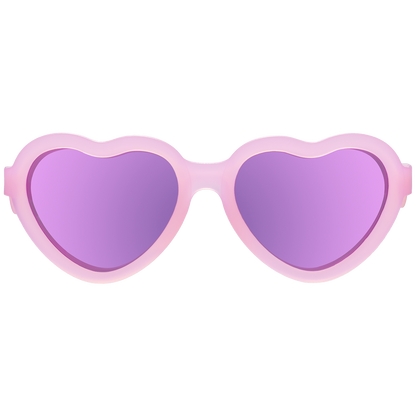Babiators Frosted Pink Heart sunglasses with polarized purple mirrored lenses