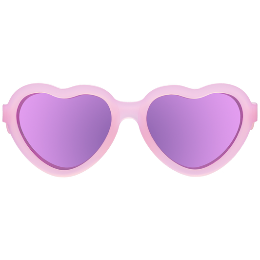 Babiators Frosted Pink Heart sunglasses with polarized purple mirrored lenses