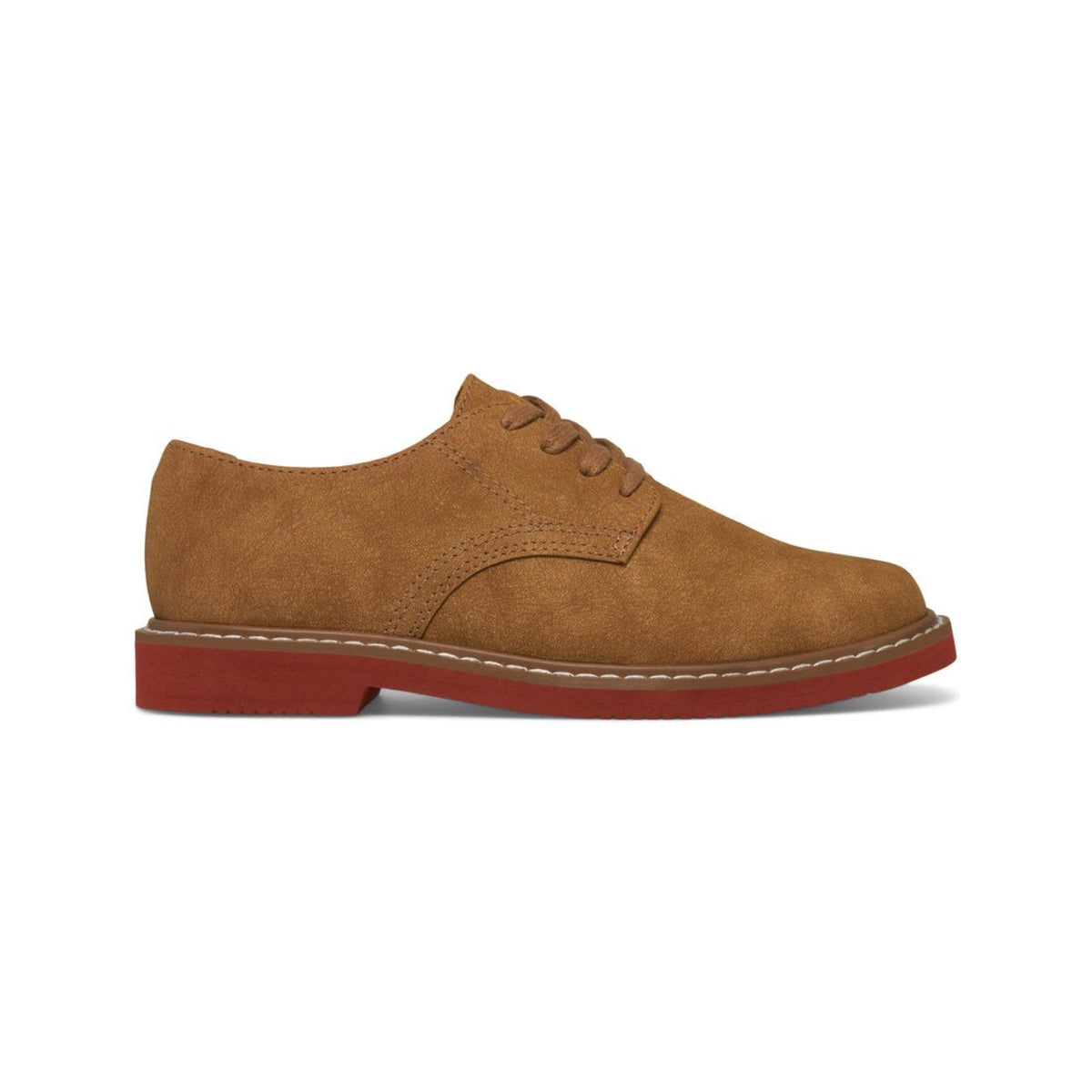 Sperry Tevin II brown suede lace-up shoe with a contrasting red sole and white stitching.