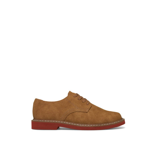Sperry Tevin II brown suede lace-up shoe with a contrasting red sole and white stitching.