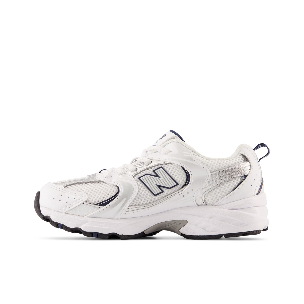 New Balance 530 Bungee Little Kids PZ530SB1 White with Natural Indigo and Silver Metallic - medial view