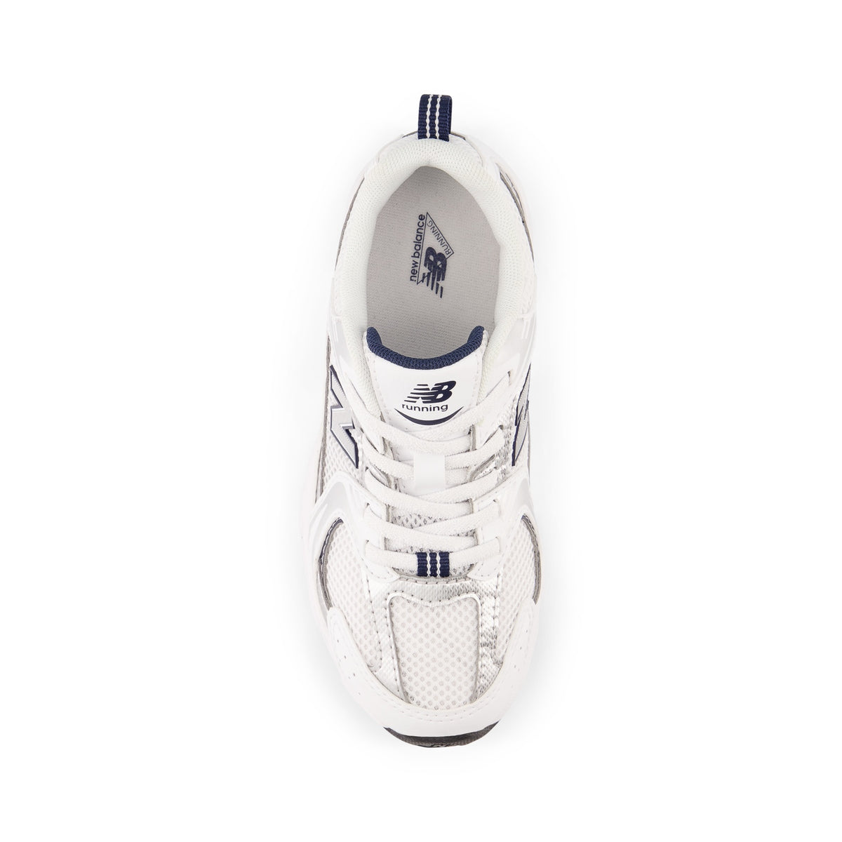 New Balance 530 Bungee Little Kids PZ530SB1 White with Natural Indigo and Silver Metallic - top view