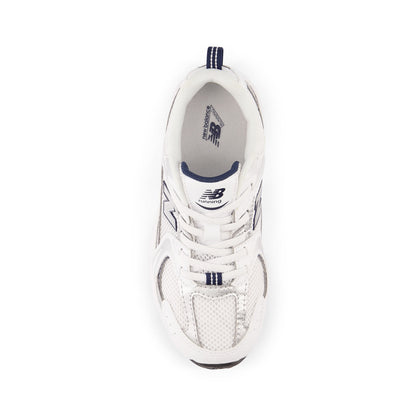 New Balance 530 Bungee Little Kids PZ530SB1 White with Natural Indigo and Silver Metallic - top view