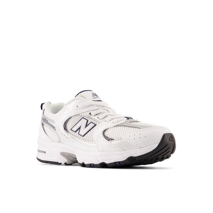 New Balance 530 Bungee Little Kids PZ530SB1 White with Natural Indigo and Silver Metallic - front three-quarter view