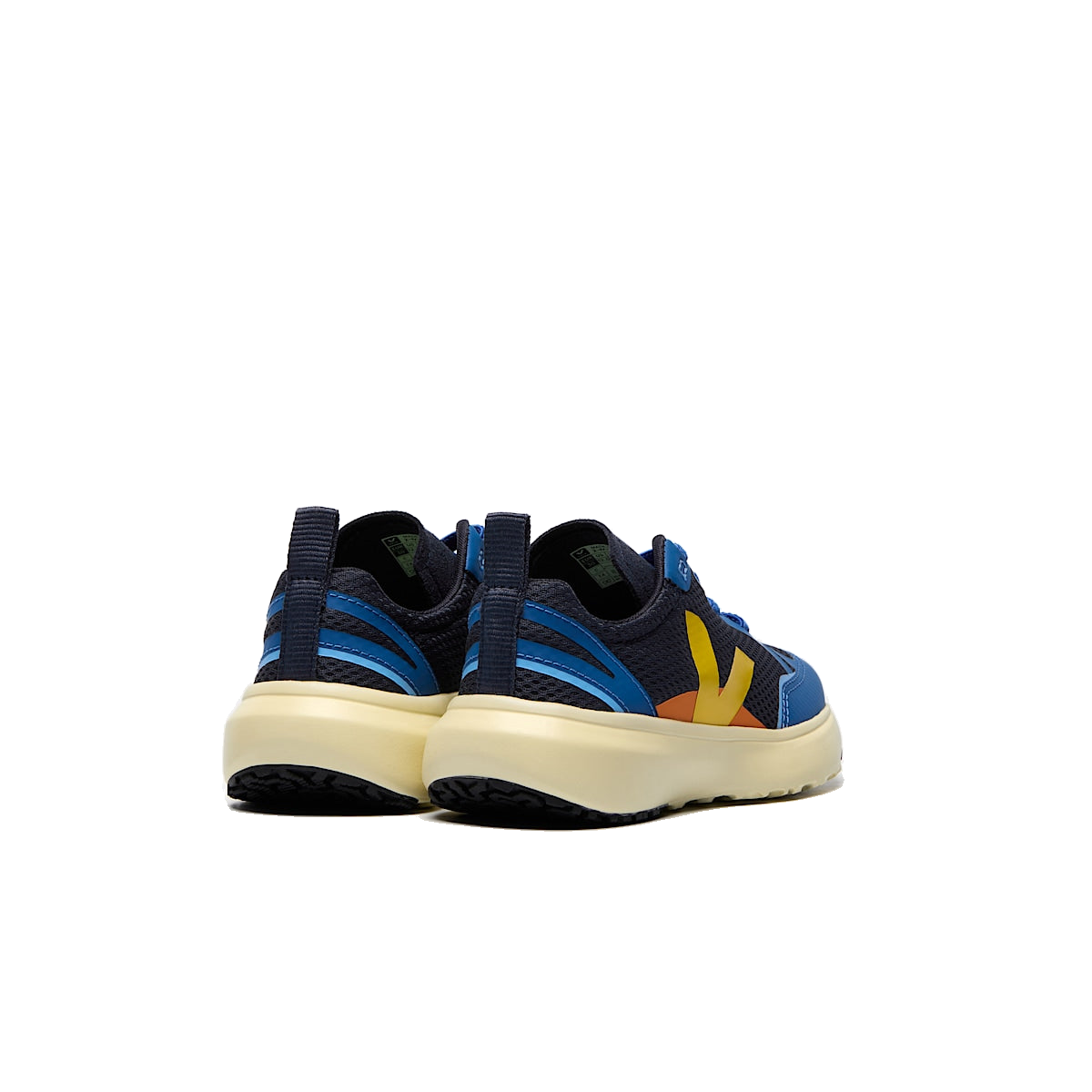 VEJA Canary Elastic Laces Alveomesh — Nautico Tonic — rear view (YL1820624); official square photo; original shoe pixels preserved