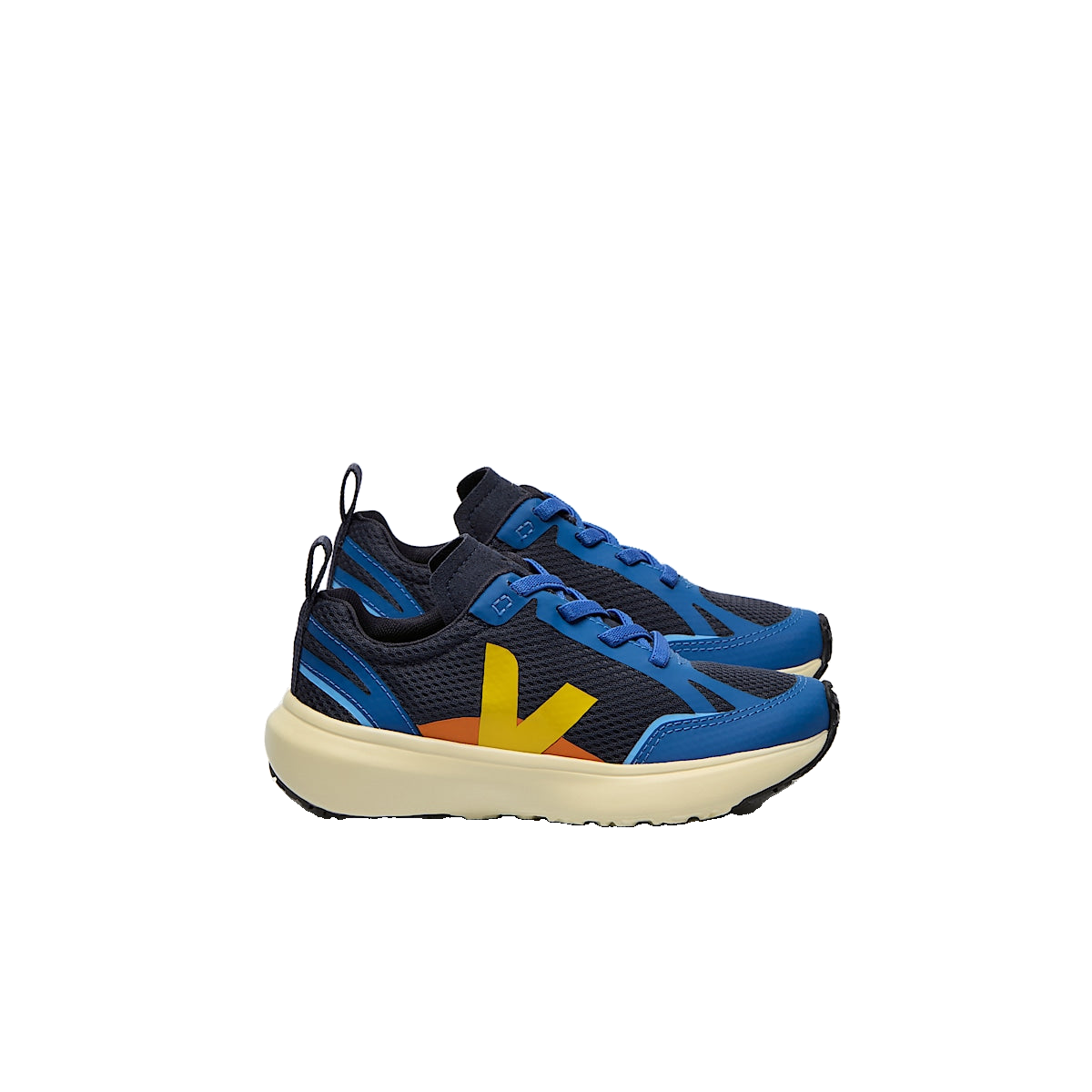 VEJA Canary Elastic Laces Alveomesh — Nautico Tonic — side view (YL1820624); official square photo; original shoe pixels preserved
