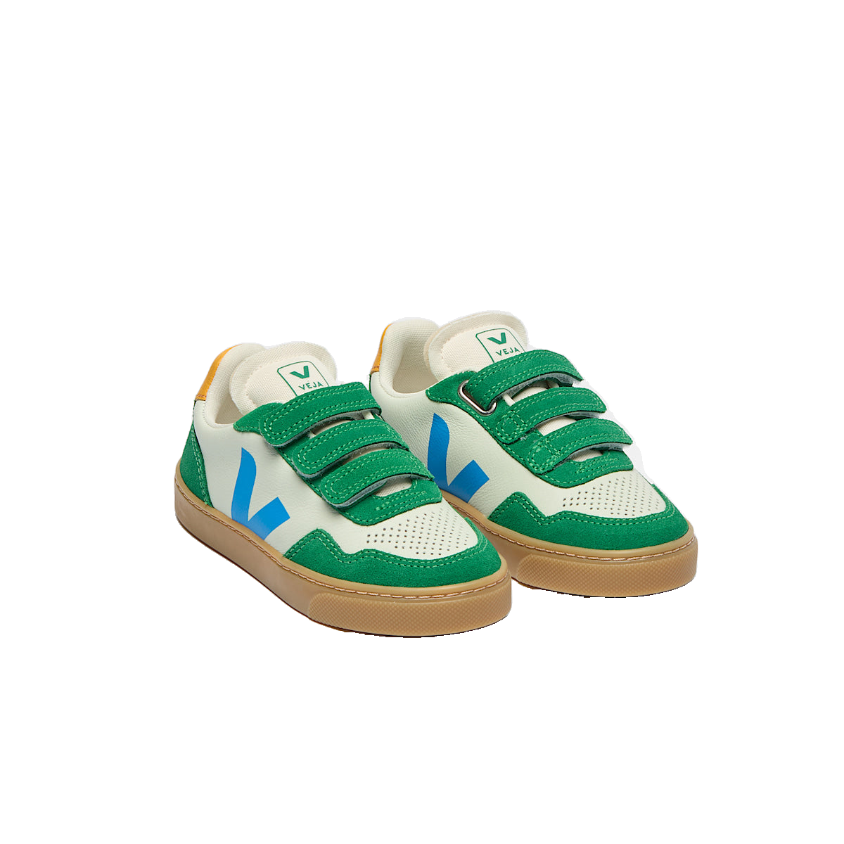 VEJA Veja Small V-90 O.T Leather — Jade Egee Emeraude — elevated front view (SX2021514); official square photo; original shoe pixels preserved