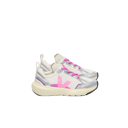 VEJA Canary Elastic Laces Alveomesh — Gravel Malibu Silver — side view (YL1803821); official square photo; original shoe pixels preserved