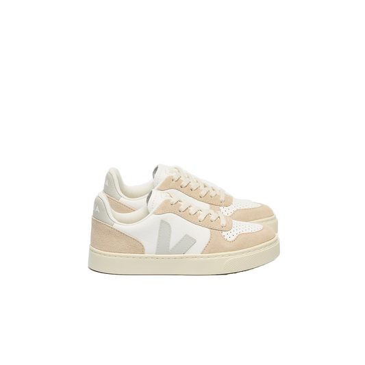 VEJA Small V-10 Laces — White/Natural/Almond — side view (CX0520999); official square photo; original shoe pixels preserved