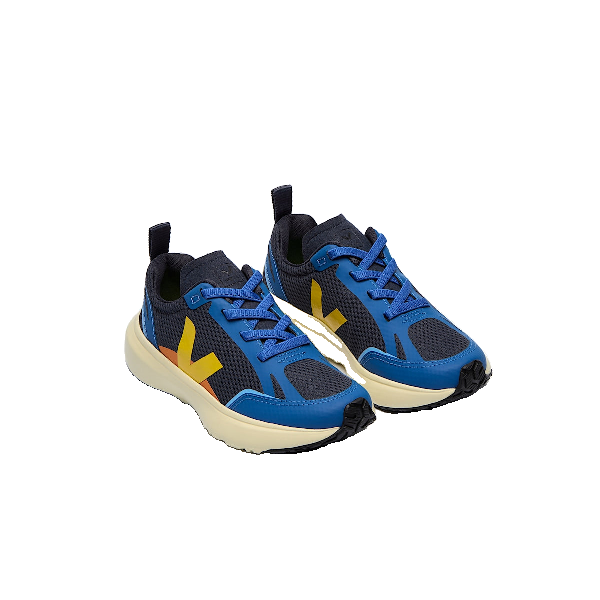VEJA Canary Elastic Laces Alveomesh — Nautico Tonic — elevated front view (YL1820624); official square photo; original shoe pixels preserved