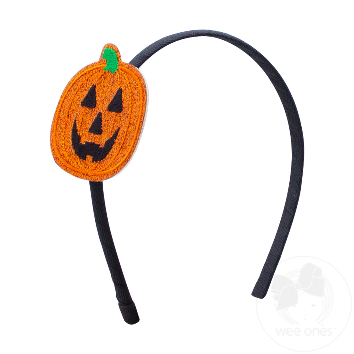 Large Embroidered Glitter Pennant on Headband – Jack-O'-Lantern