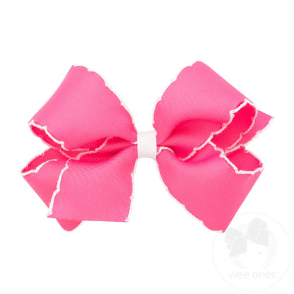 Medium Moonstitch Grosgrain Bow with Contrasting Wrap – Hot Pink with White/HPW