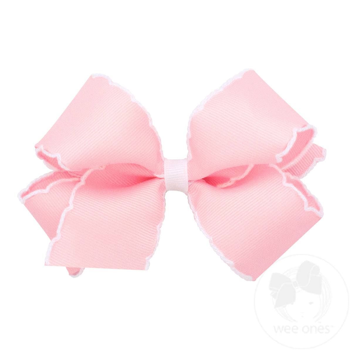 Medium Moonstitch Grosgrain Bow with Contrasting Wrap – Light Pink with White/LPW