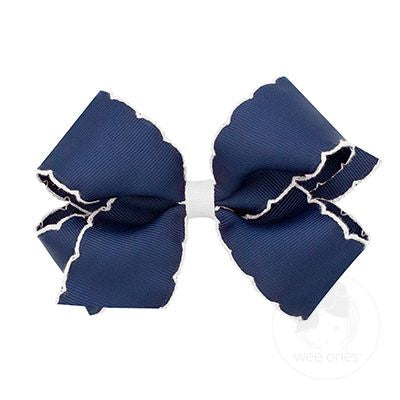 Medium Moonstitch Grosgrain Bow with Contrasting Wrap – Navy with White/NVW