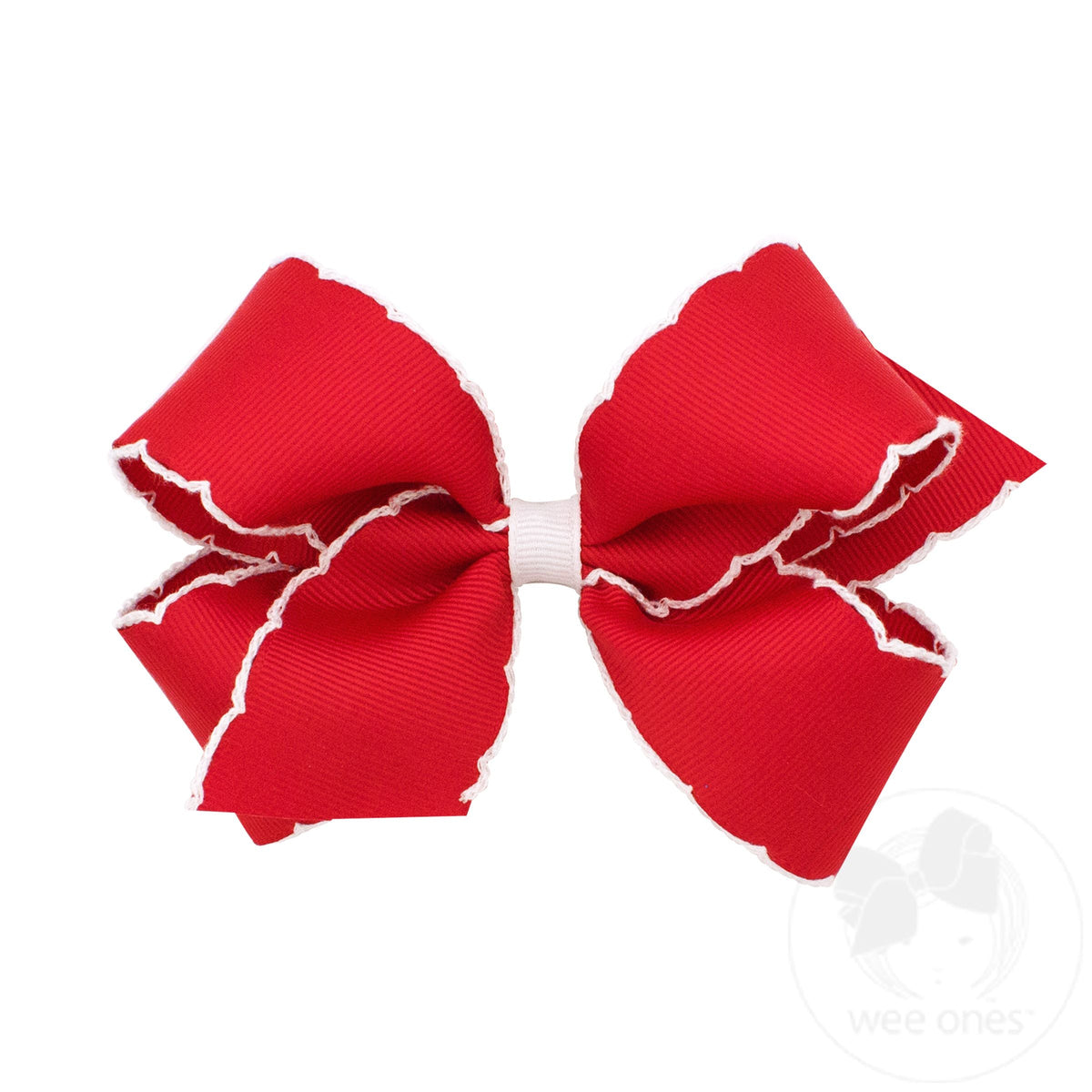Medium Moonstitch Grosgrain Bow with Contrasting Wrap – Red with White/RDW