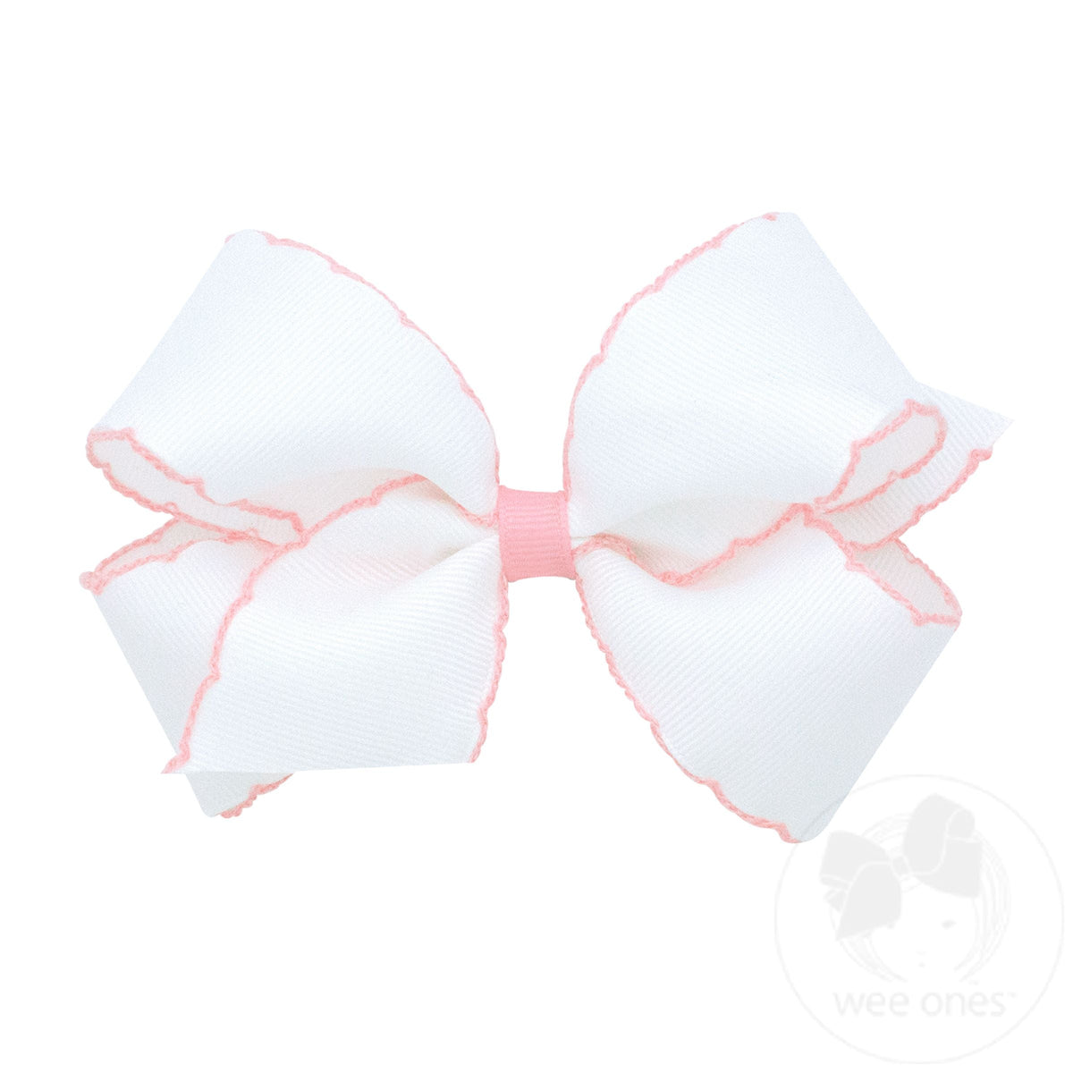 Medium Moonstitch Grosgrain Bow with Contrasting Wrap – White with Light Pink/WHL