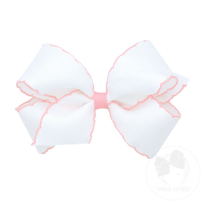 Medium Moonstitch Grosgrain Bow with Contrasting Wrap – White with Light Pink/WHL
