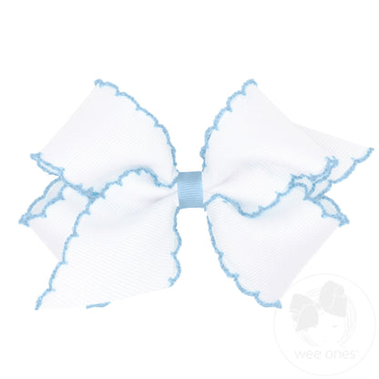 Medium Moonstitch Grosgrain Bow with Contrasting Wrap – White with Millenium Blue/WHM