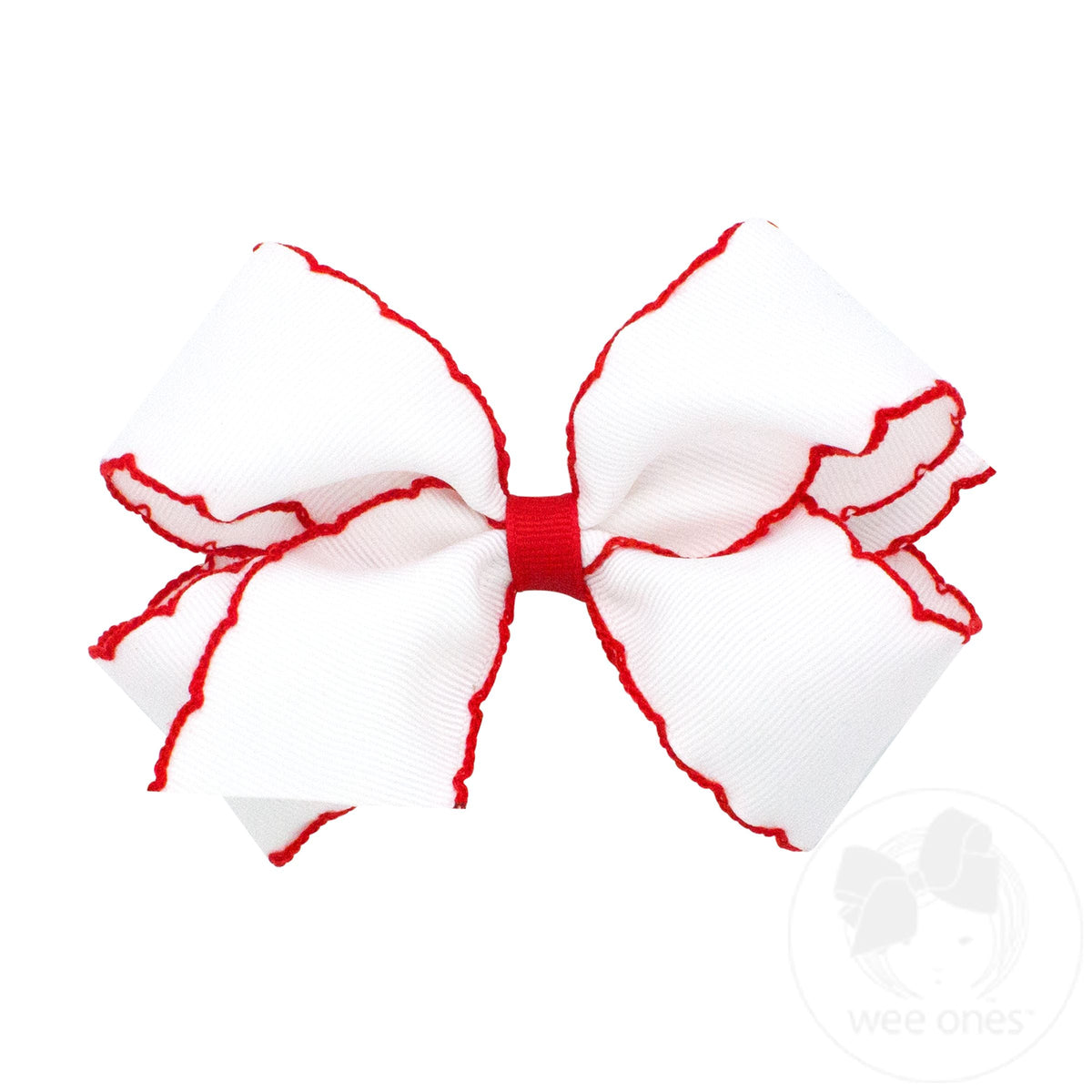Medium Moonstitch Grosgrain Bow with Contrasting Wrap – White with Red/WHR