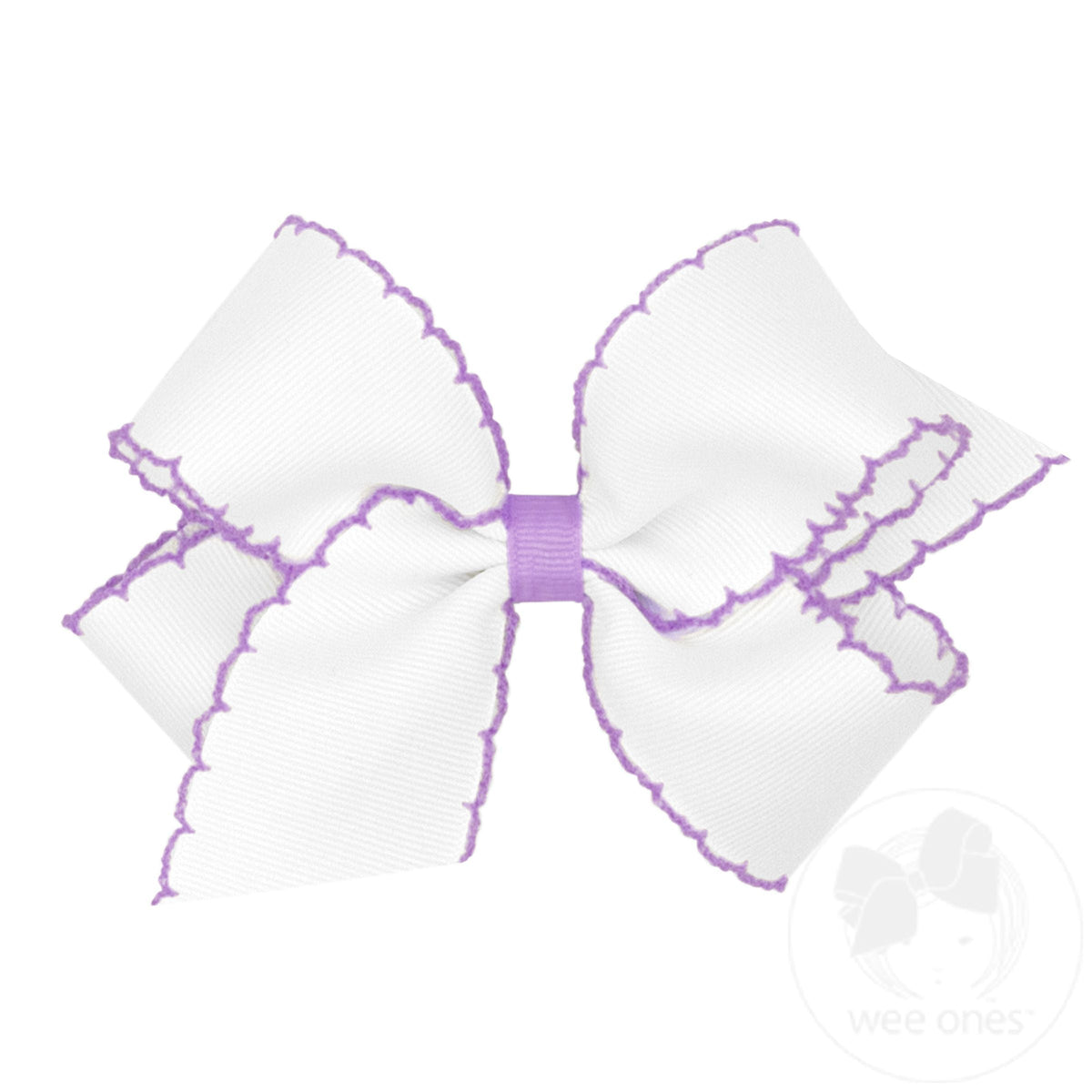Medium Moonstitch Grosgrain Bow with Contrasting Wrap – White with Light Orchid/WLO