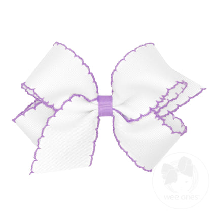 Medium Moonstitch Grosgrain Bow with Contrasting Wrap – White with Light Orchid/WLO