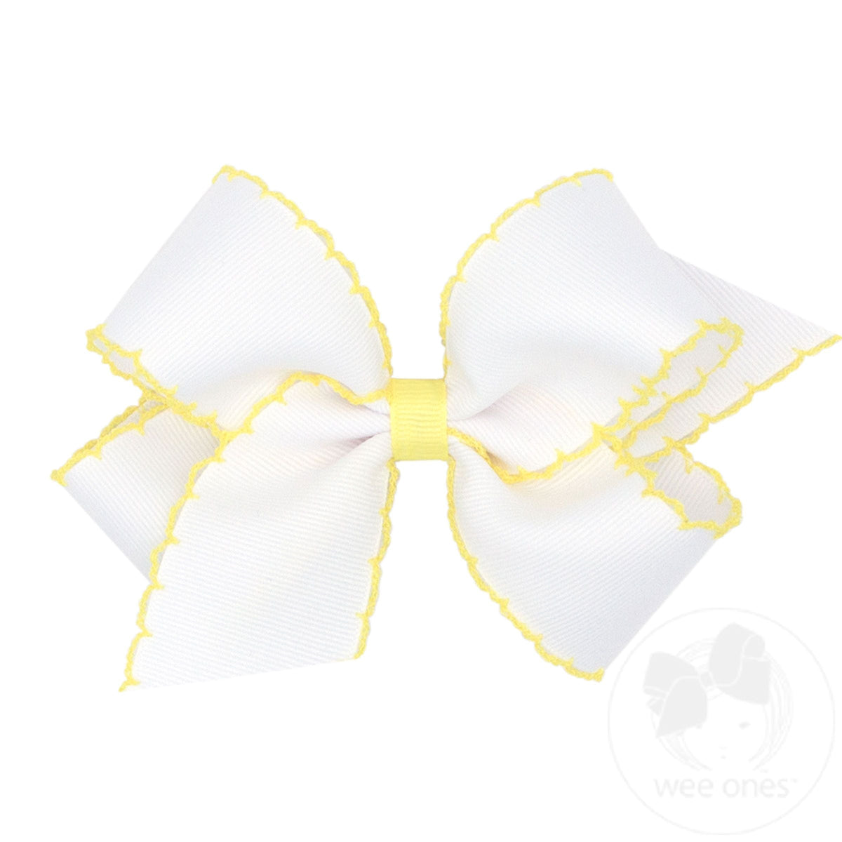Medium Moonstitch Grosgrain Bow with Contrasting Wrap – White with Light Yellow/WLY