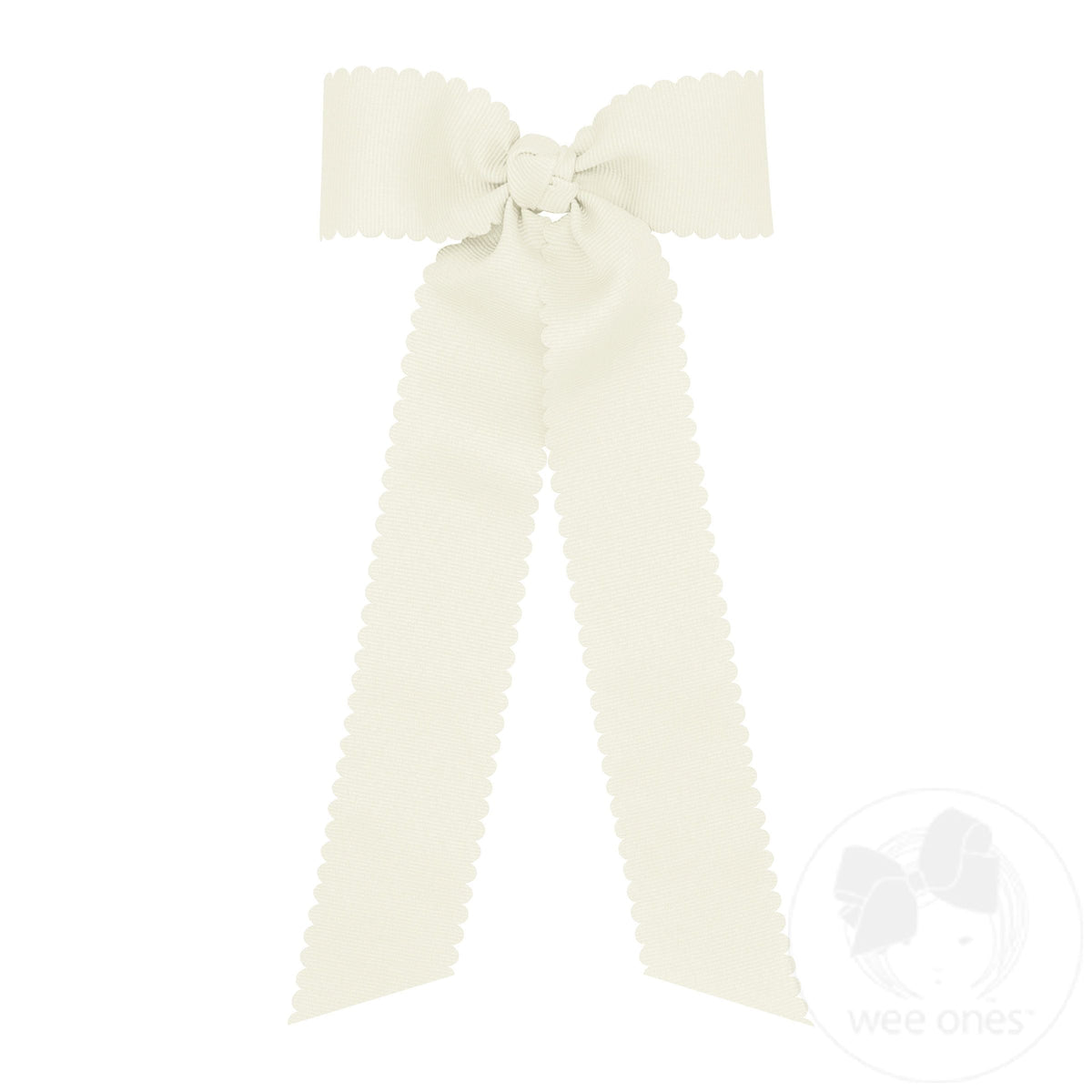 Medium Grosgrain Bowtie w/ Scalloped Edge Knot Wrap Streamer Tails – Antique White