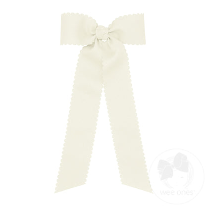 Medium Grosgrain Bowtie w/ Scalloped Edge Knot Wrap Streamer Tails – Antique White