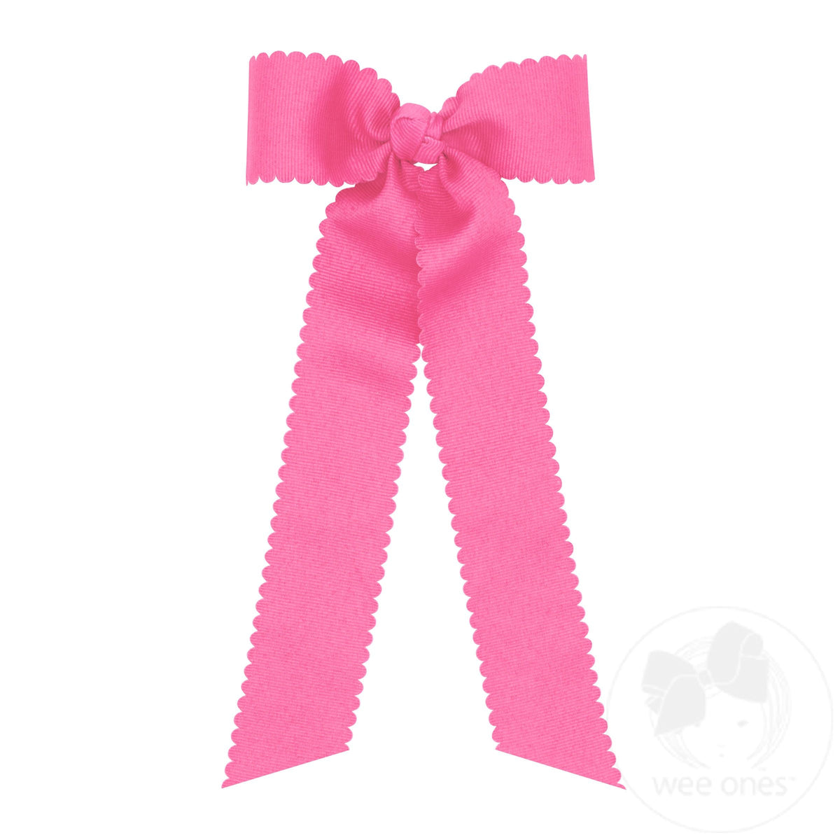 Medium Grosgrain Bowtie w/ Scalloped Edge Knot Wrap Streamer Tails – Hot Pink