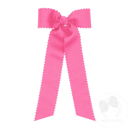 Medium Grosgrain Bowtie w/ Scalloped Edge Knot Wrap Streamer Tails – Hot Pink