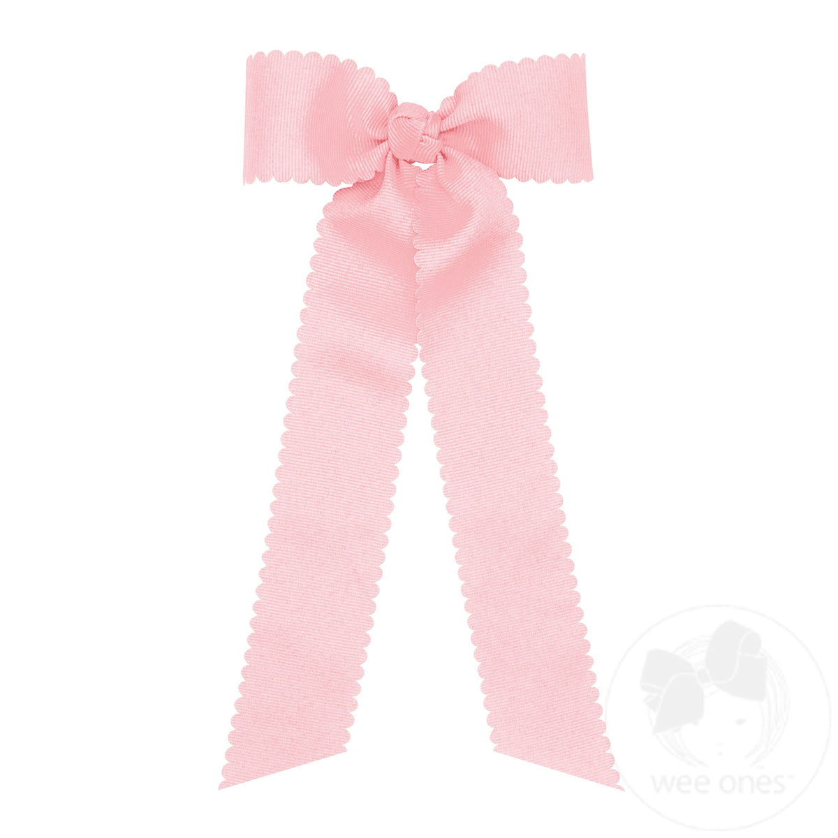 Medium Grosgrain Bowtie w/ Scalloped Edge Knot Wrap Streamer Tails – Light Pink/LPK