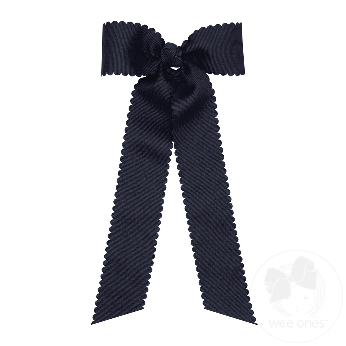 Medium Grosgrain Bowtie w/ Scalloped Edge Knot Wrap Streamer Tails – NVY